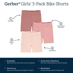 3-Pack Toddler Girls Dusty Pinks Bike Shorts