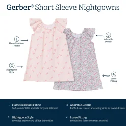 2-Pack Toddler Girls Flamingoes Short Sleeve Nightgowns