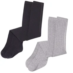 2-Pack Toddler Girls Grey & Black Pointelle Ribbed Tights