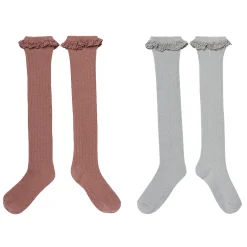 2-Pack Toddler Girls Neutral Lace Knee Socks