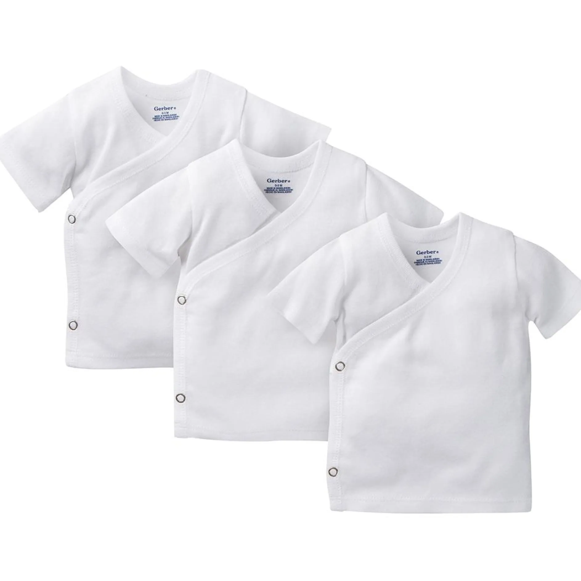 3-Pack White Side-Snap Short Sleeve Shirts, Newborn