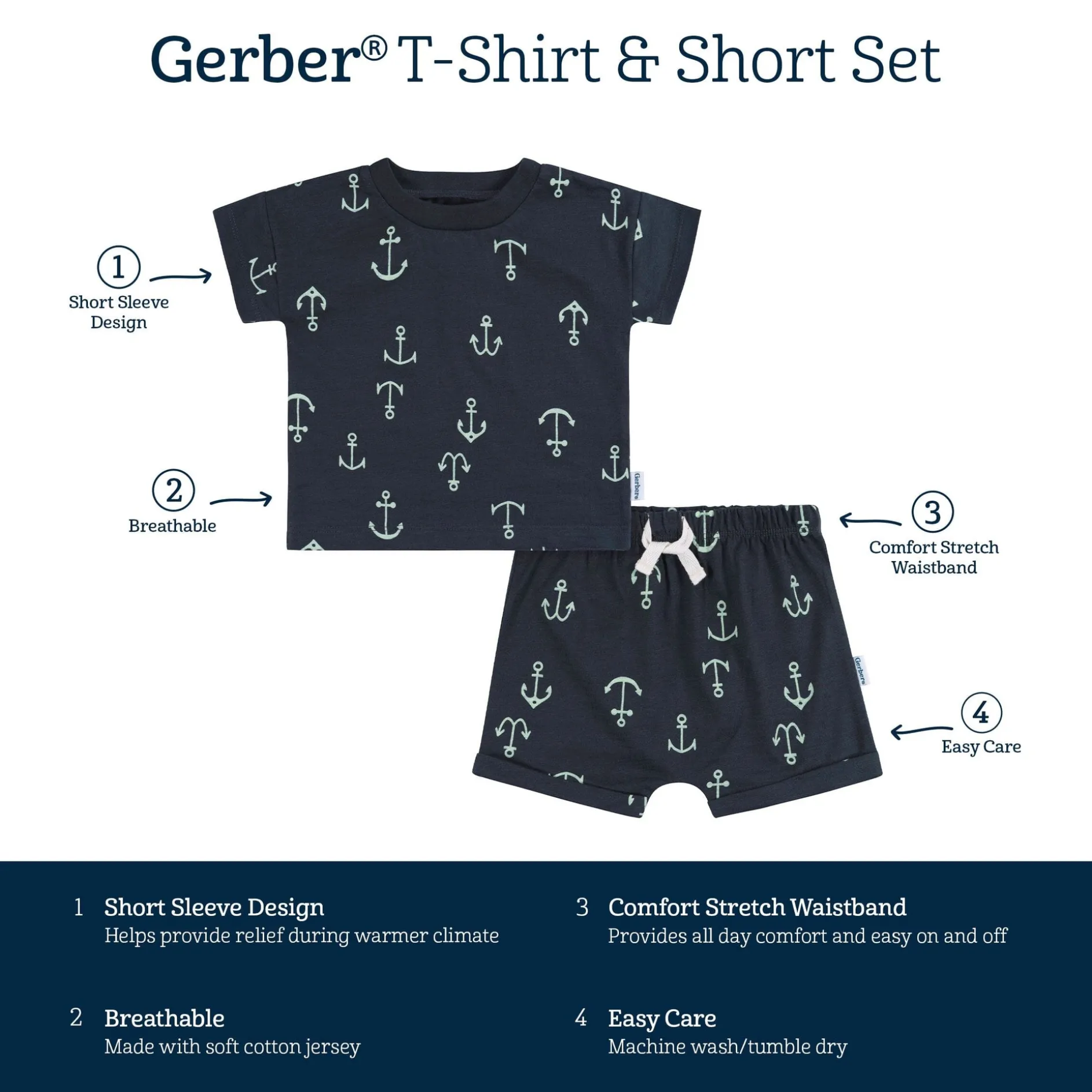 2-Piece Baby and Toddler Boys Anchor T-Shirt and Shorts Set