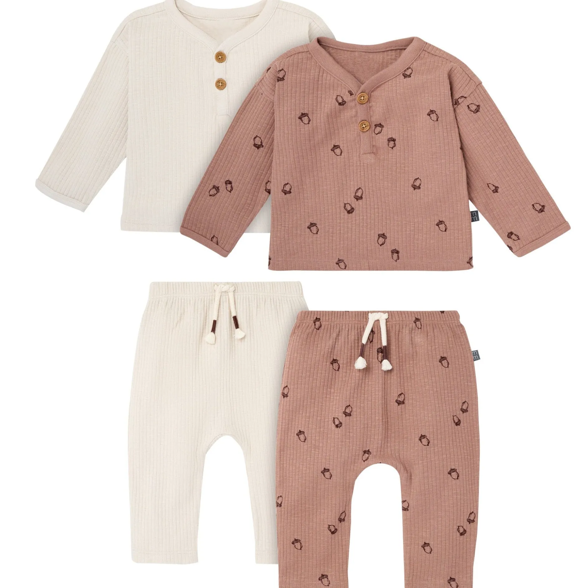 4-Piece Baby Boys Acorns Henley Tops and Pants Set
