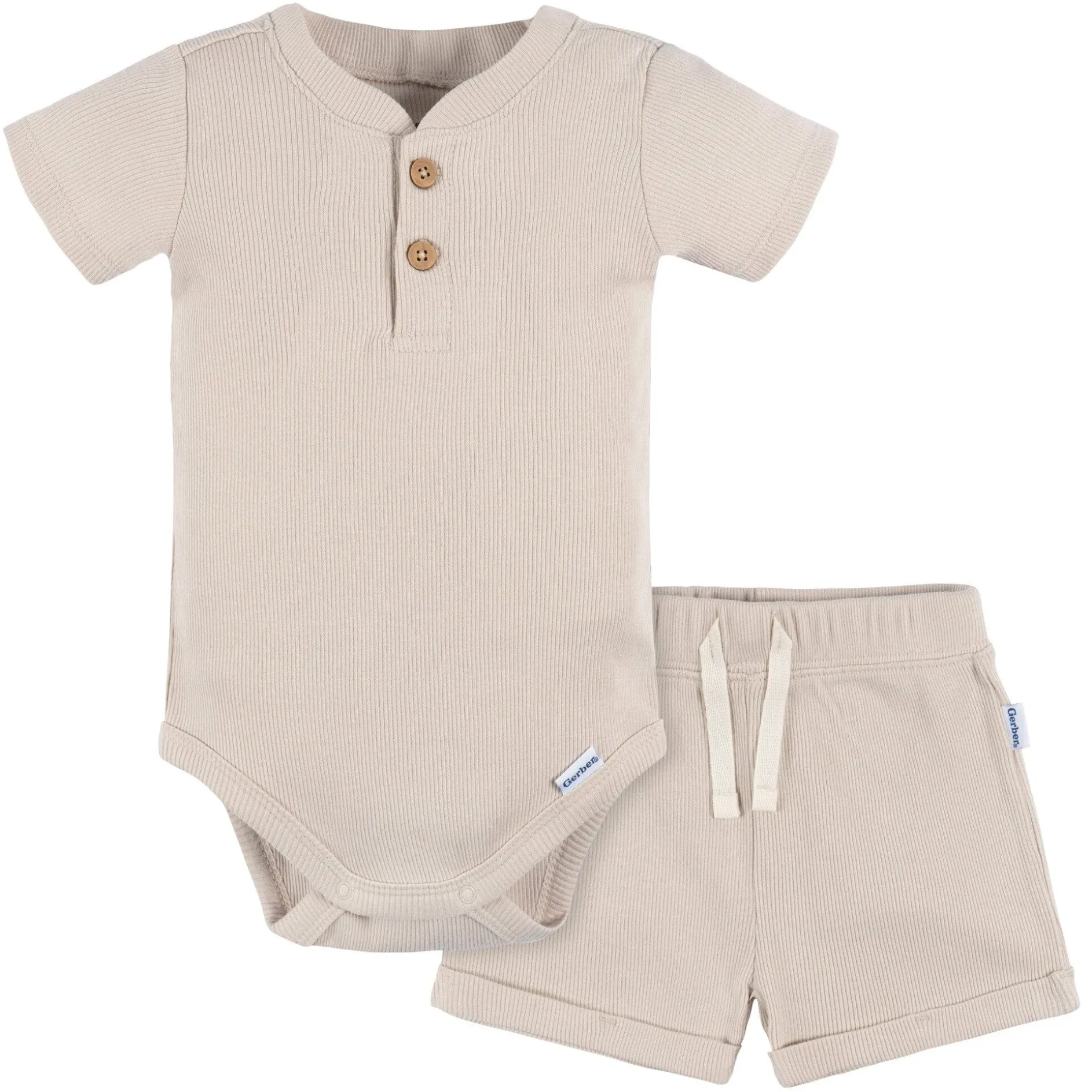 2-Piece Baby Boys Beige Bodysuit and Shorts Set