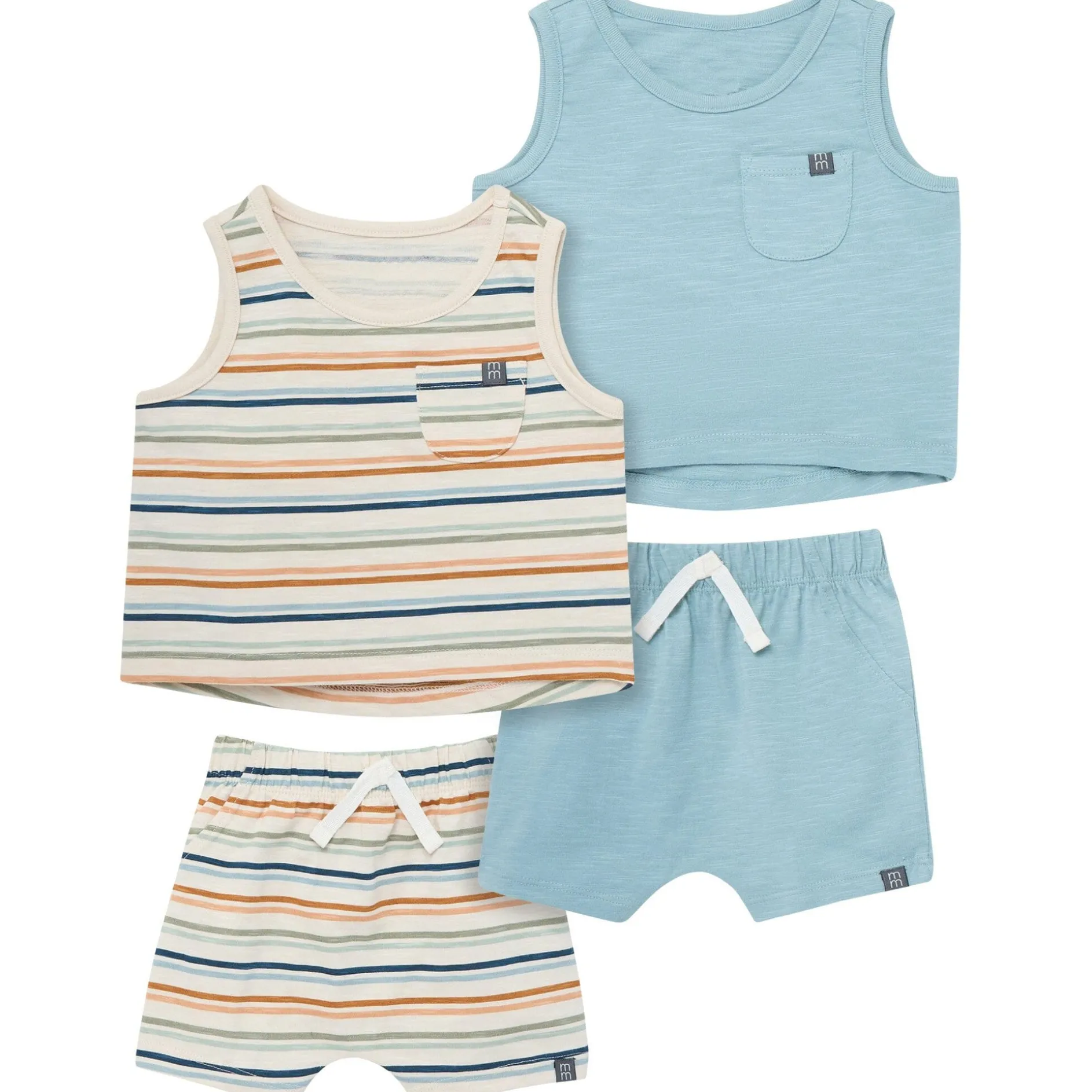 4-Piece Baby Boys Beige Stripe Sleeveless Shirts and Shorts Set