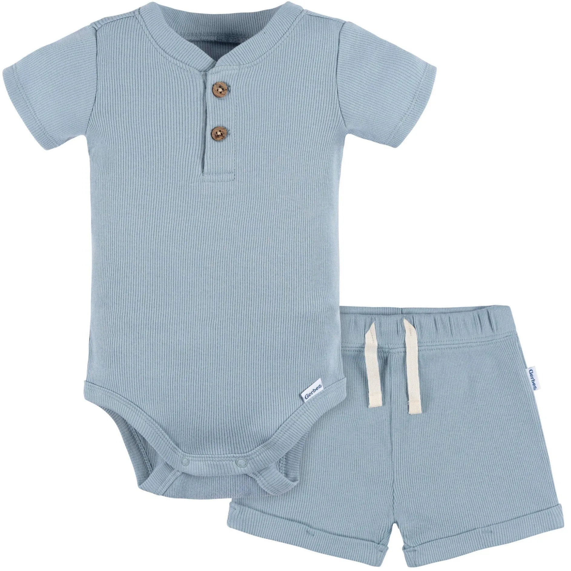 2-Piece Baby Boys Blue Bodysuit and Shorts Set