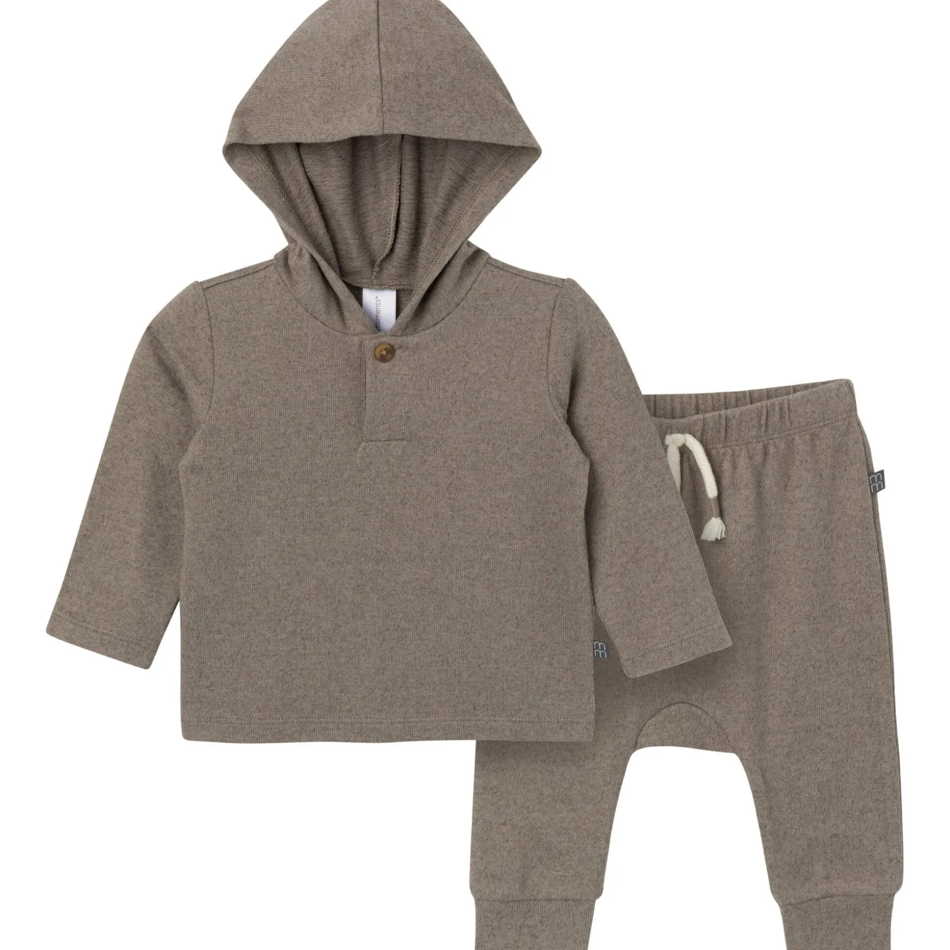 2-Piece Baby Boys Brown Heather Hooded Brushed Hacci Set