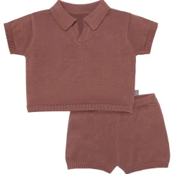 2-Piece Baby Boys Brown Johnny Collar Sweater Knit Set