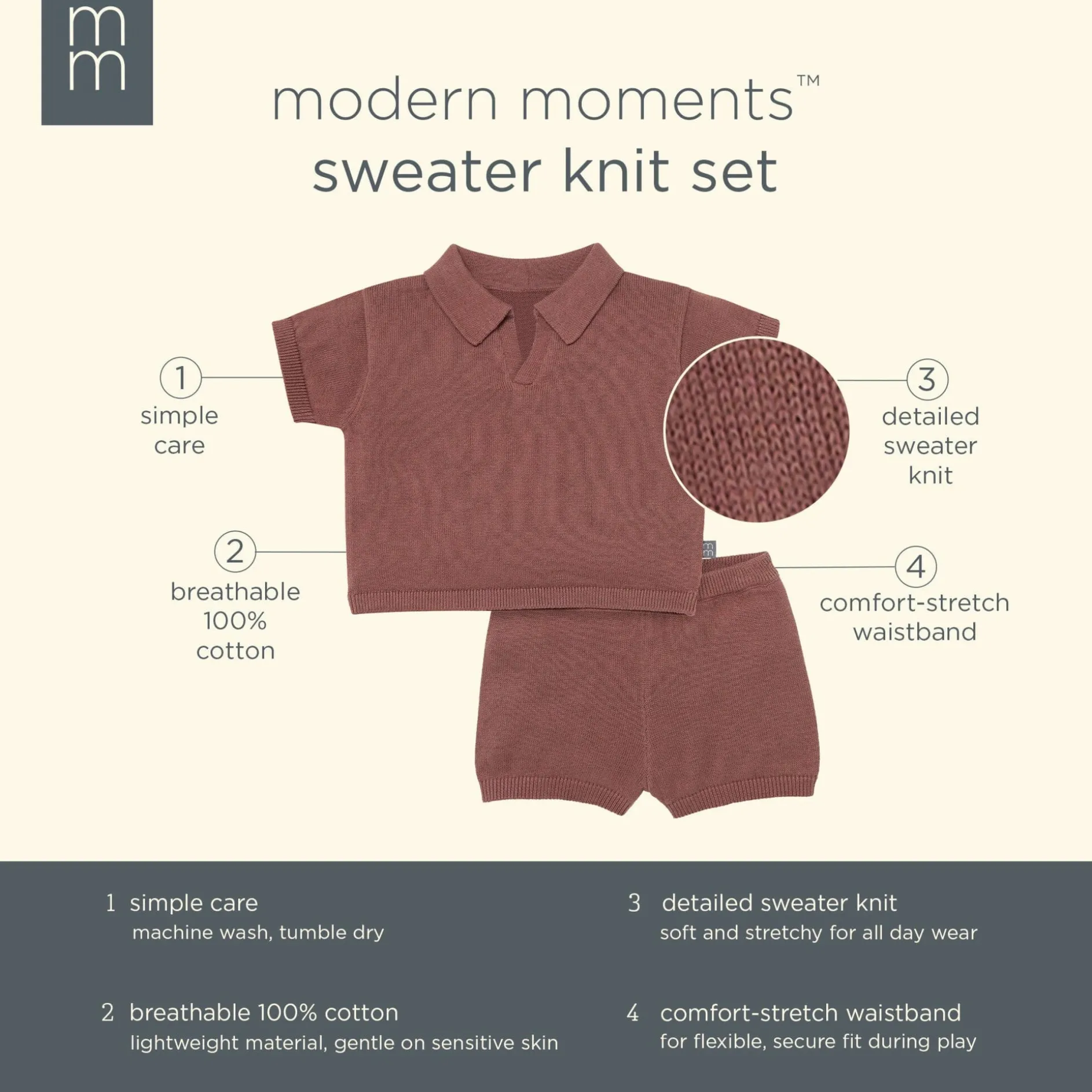 2-Piece Baby Boys Brown Johnny Collar Sweater Knit Set