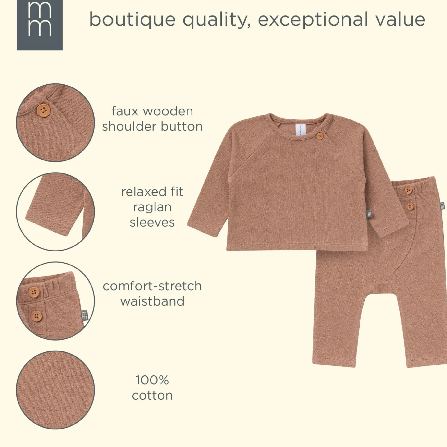 2-Piece Baby Boys Brown Raglan Top and Pant Set
