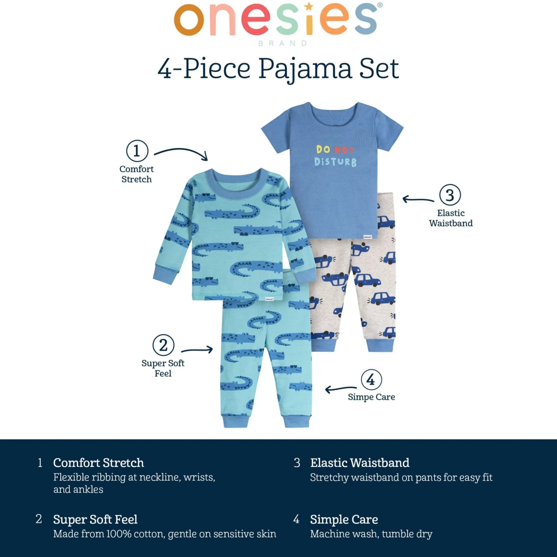 4-Piece Baby Boys Cars Pajamas Sets