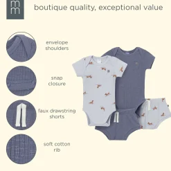 4-Piece Baby Boys Dachshund Surf Short Sleeve Bodysuits and Shorts Set