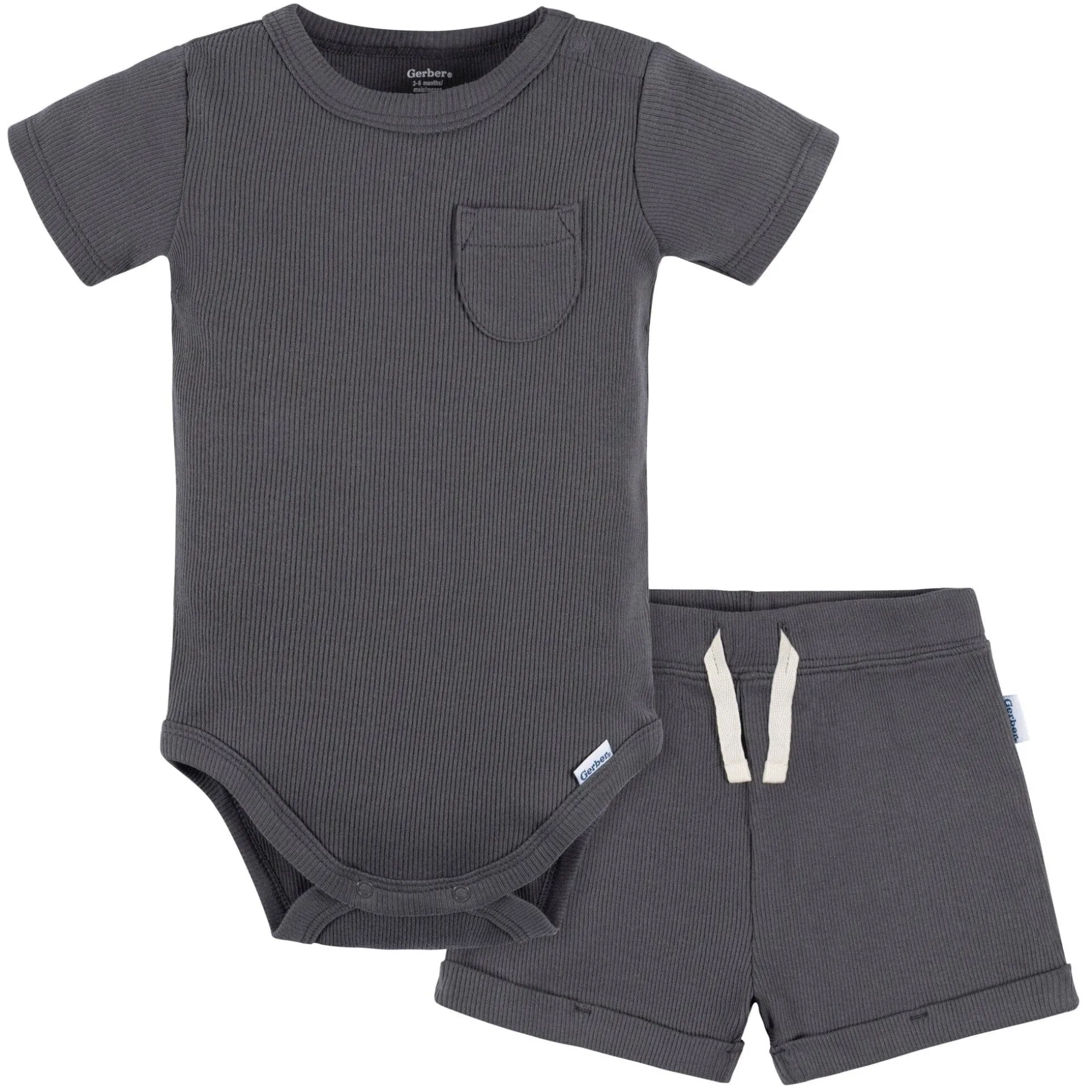 2-Piece Baby Boys Dark Grey Bodysuit and Shorts Set