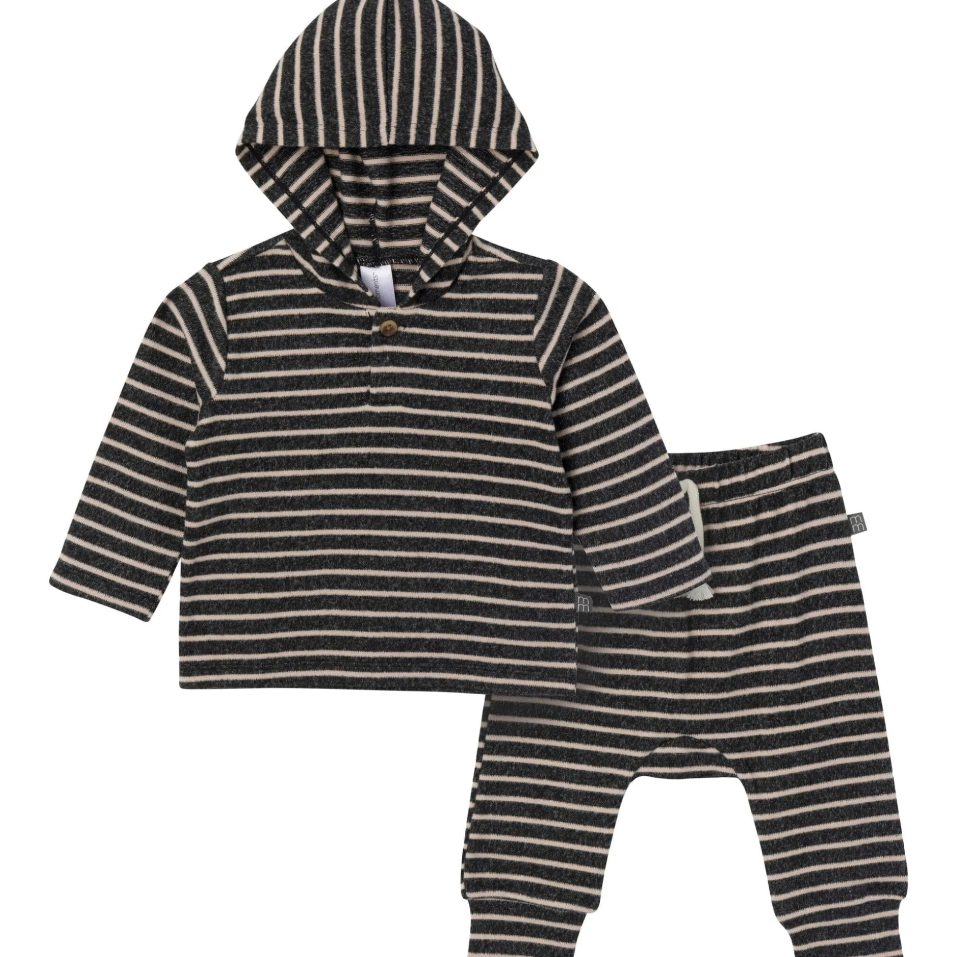 2-Piece Baby Boys Dark Grey Heather Stripe Hacci Hoodie and Jogger Pants Set