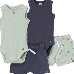 4-Piece Baby Boys Green & Navy Bodysuits and Shorts Set