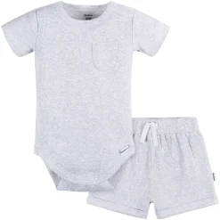 2-Piece Baby Boys Grey Heather Bodysuit and Shorts Set