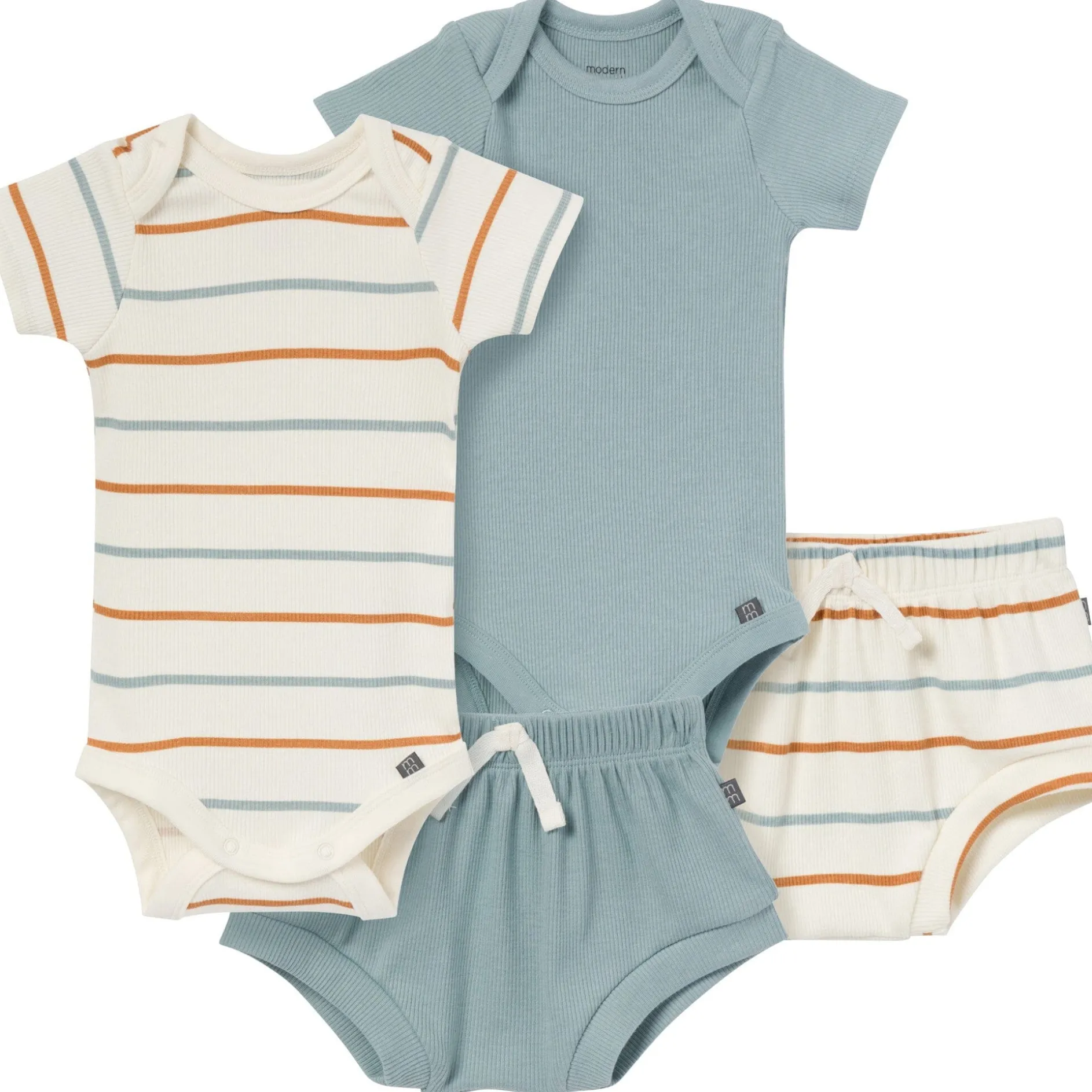 4-Piece Baby Boys Ivory Stripe Short Sleeve Bodysuits and Shorts Set