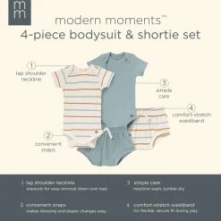 4-Piece Baby Boys Ivory Stripe Short Sleeve Bodysuits and Shorts Set