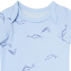 4-Piece Baby Boys Light Blue Whale Viscose Bodysuits and Pants Set