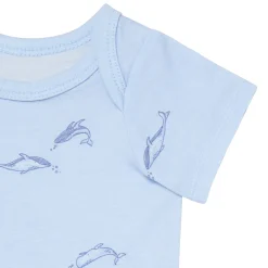 4-Piece Baby Boys Light Blue Whale Viscose Bodysuits and Pants Set