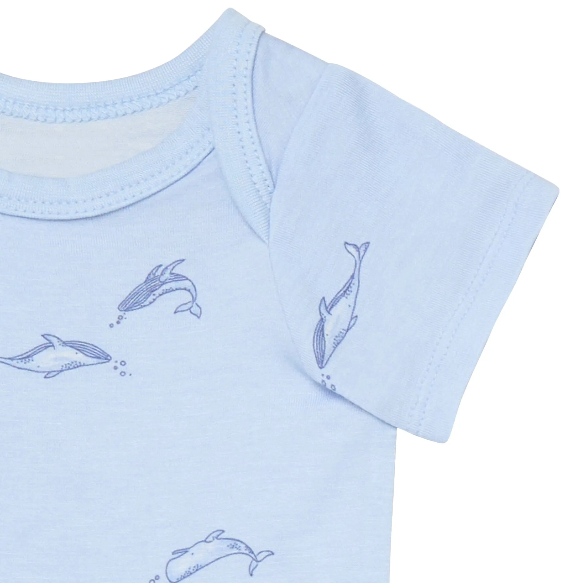 4-Piece Baby Boys Light Blue Whale Viscose Bodysuits and Pants Set