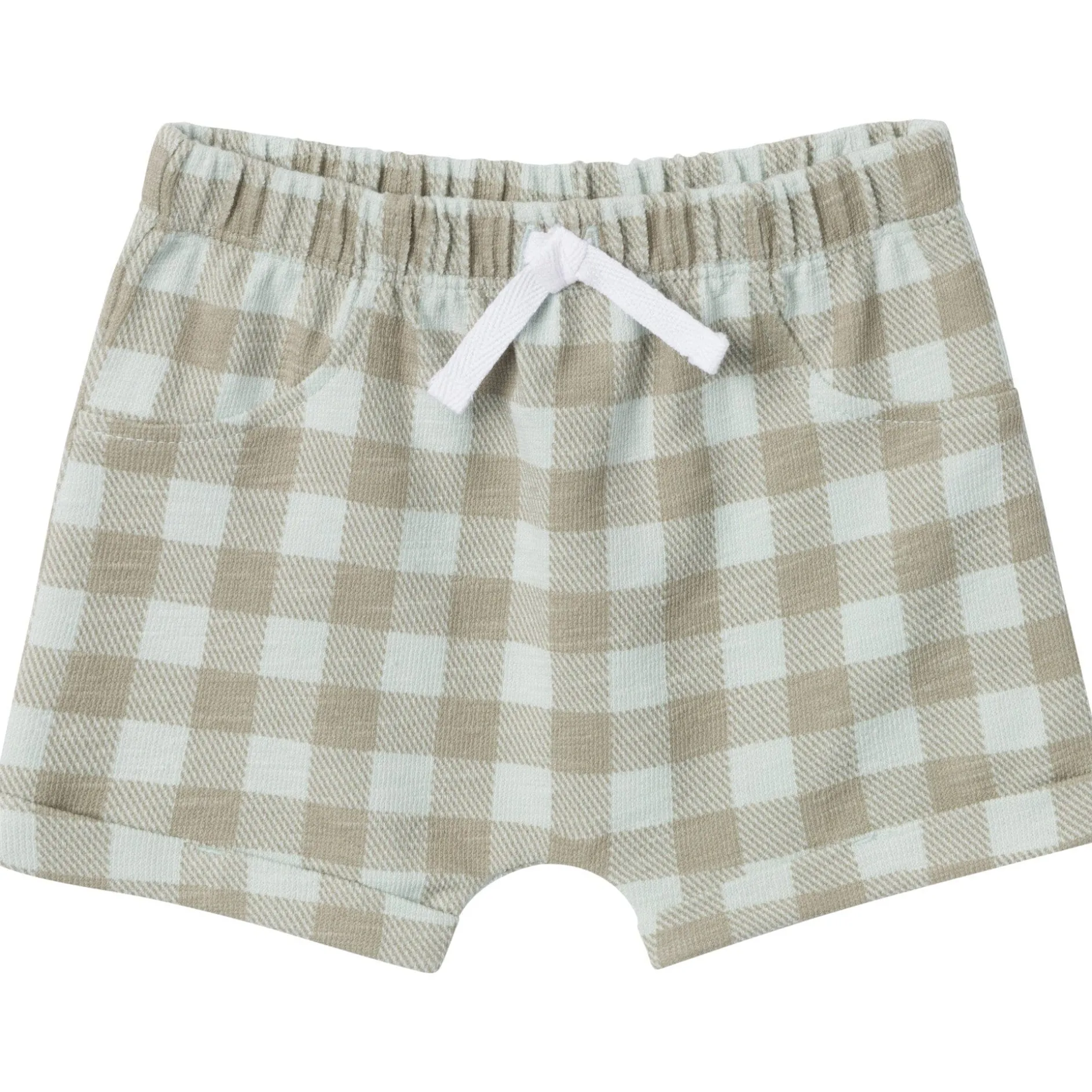 2-Piece Baby Boys Light Sky Gingham Henley Shirt and Shorts Set