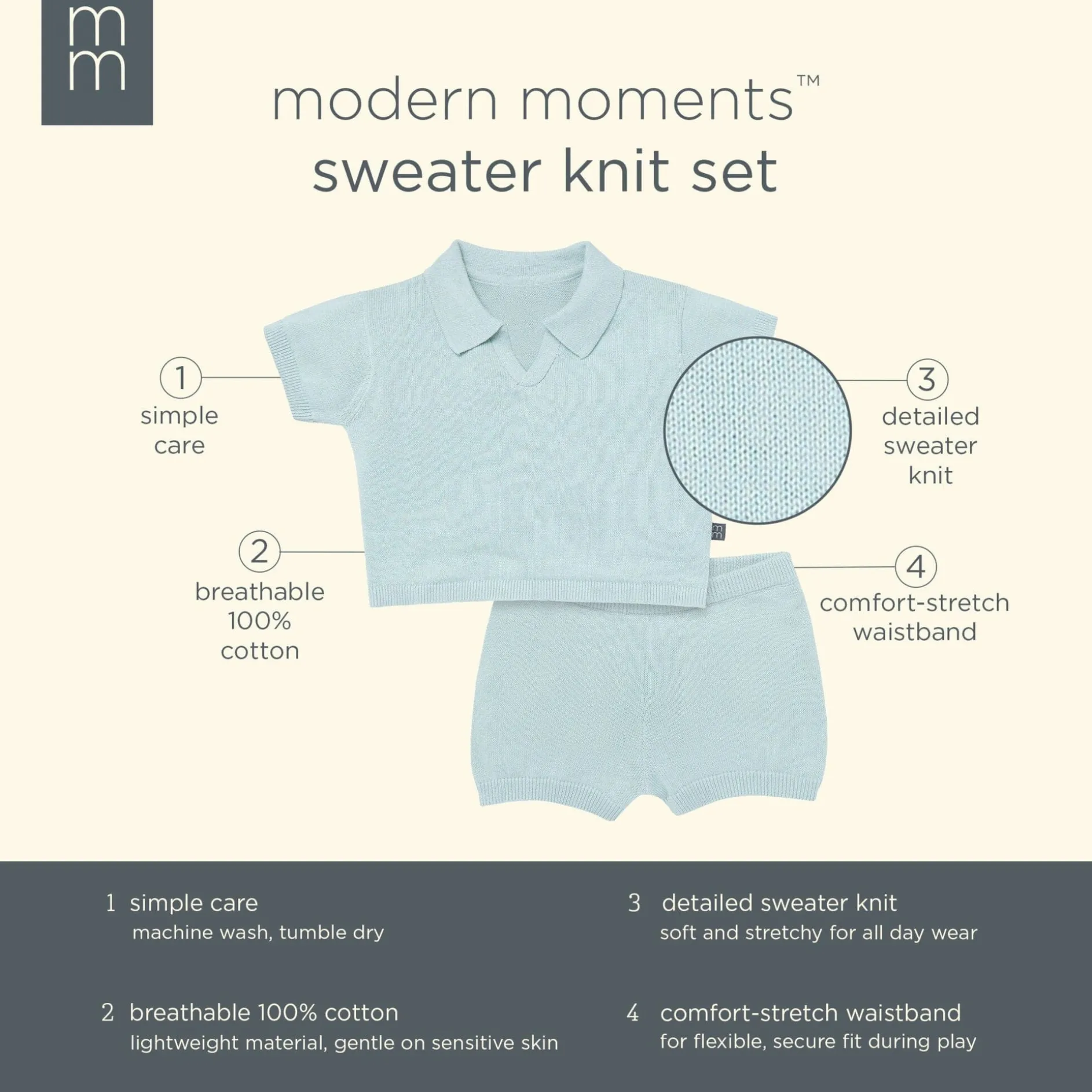 2-Piece Baby Boys Light Sky Johnny Collar Sweater Knit Set