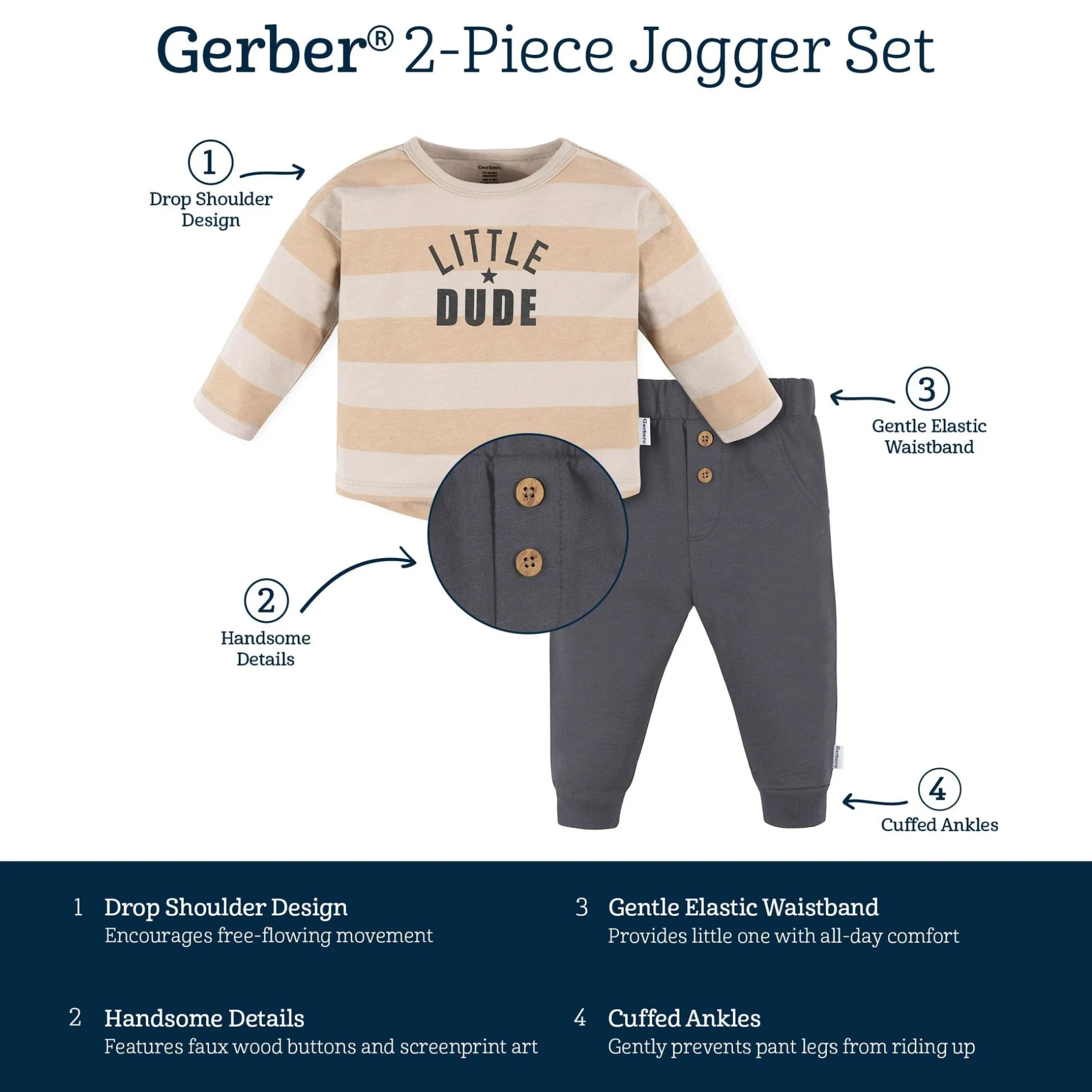 2-Piece Baby Boys Little Dude Top & Joggers Set