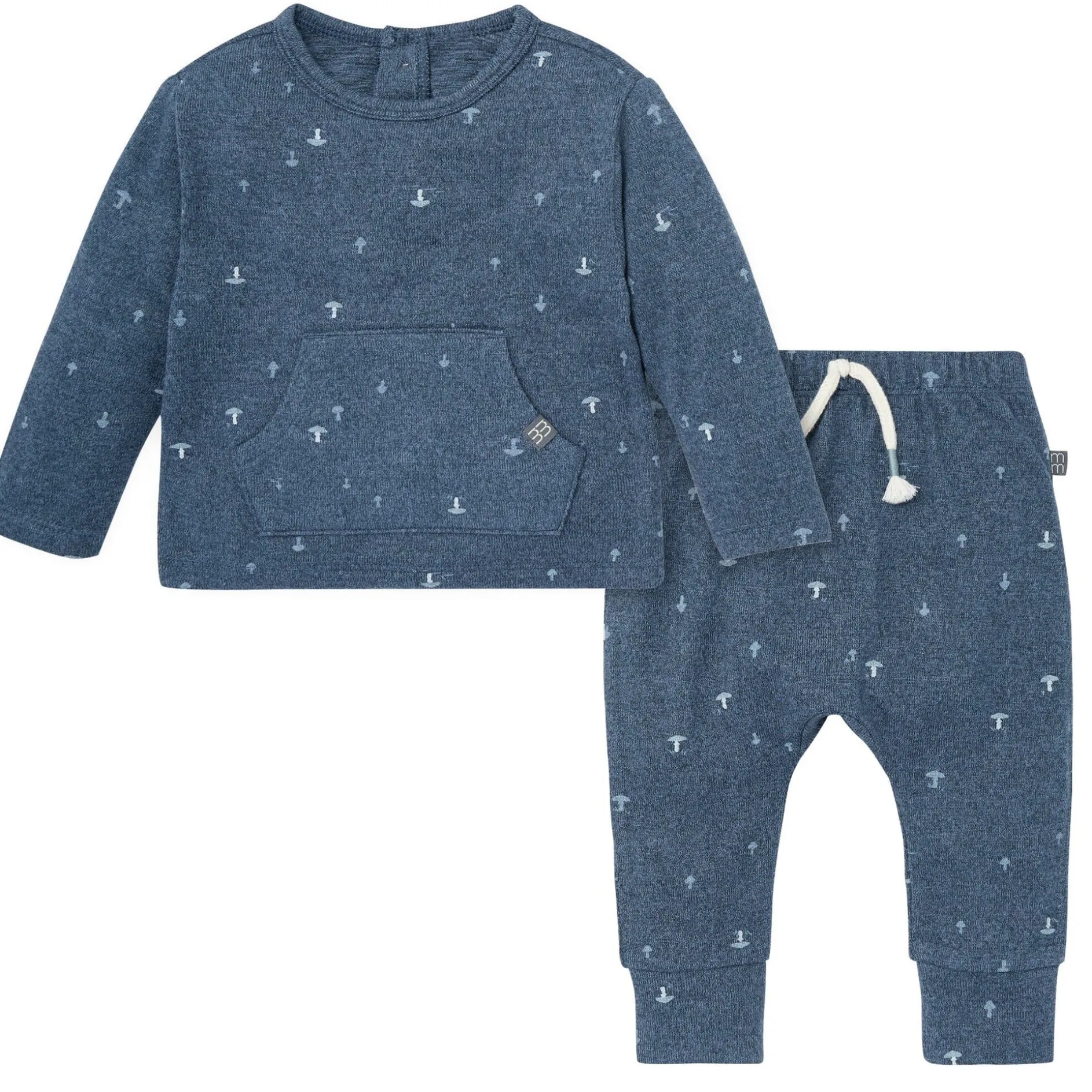 2-Piece Baby Boys Navy Mushroom Hacci Top and Pants Set