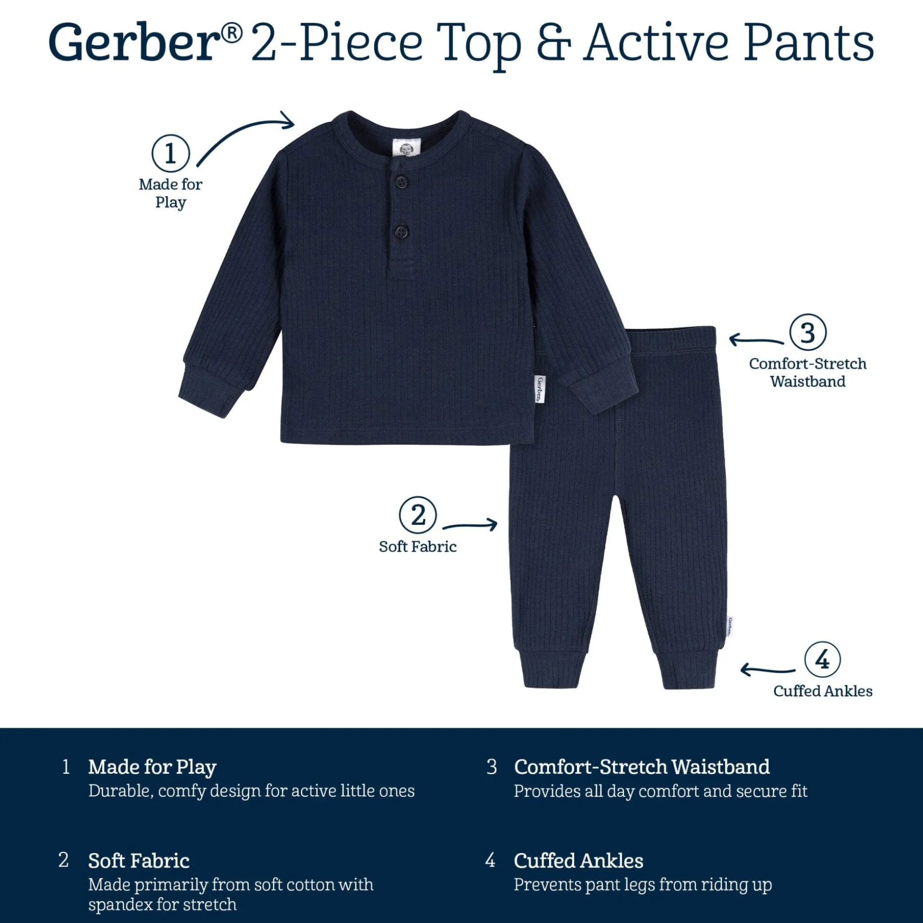 2-Piece Baby Boys Navy Top and Active Pant Set