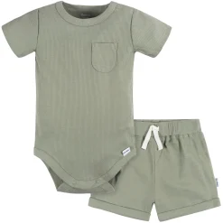 2-Piece Baby Boys Olive Bodysuit and Shorts Set
