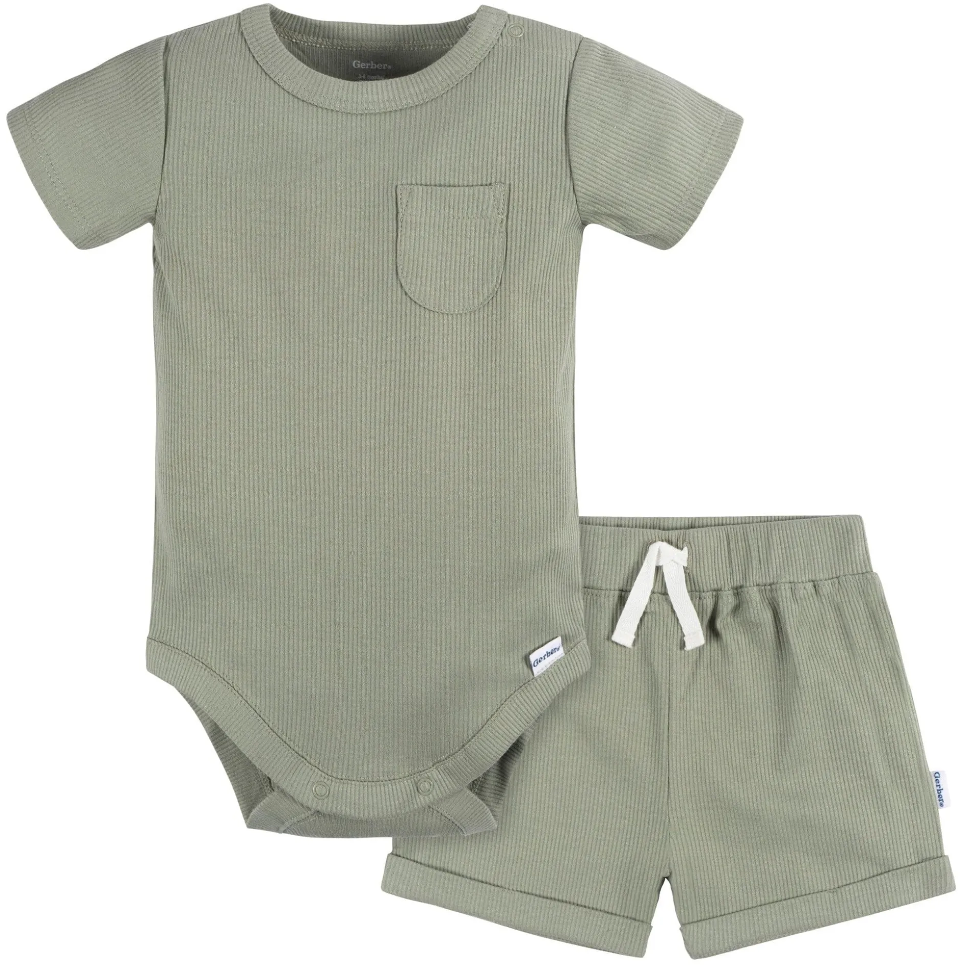 2-Piece Baby Boys Olive Bodysuit and Shorts Set