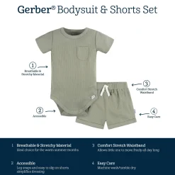 2-Piece Baby Boys Olive Bodysuit and Shorts Set