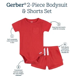 2-Piece Baby Boys Red Bodysuit & Shorts Set