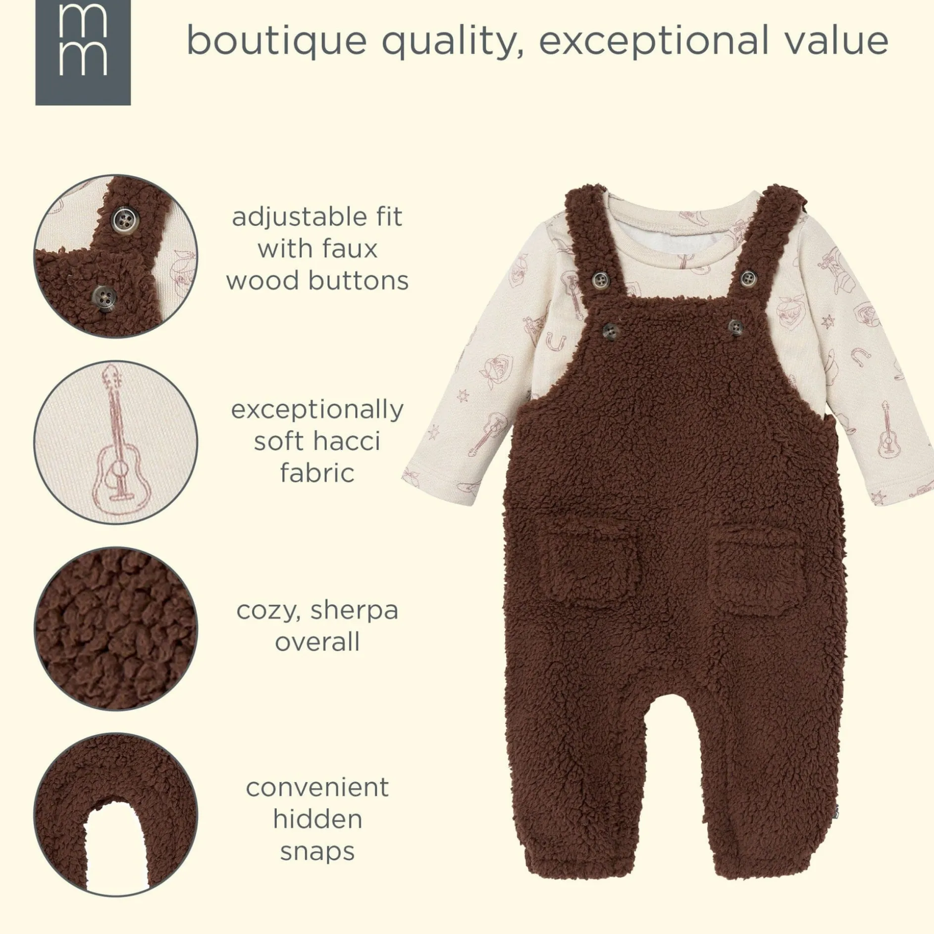2-Piece Baby Boys Rich Brown Microplush Overalls