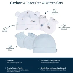 4-Piece Baby Boys Road Trip Cap and Mitten Set