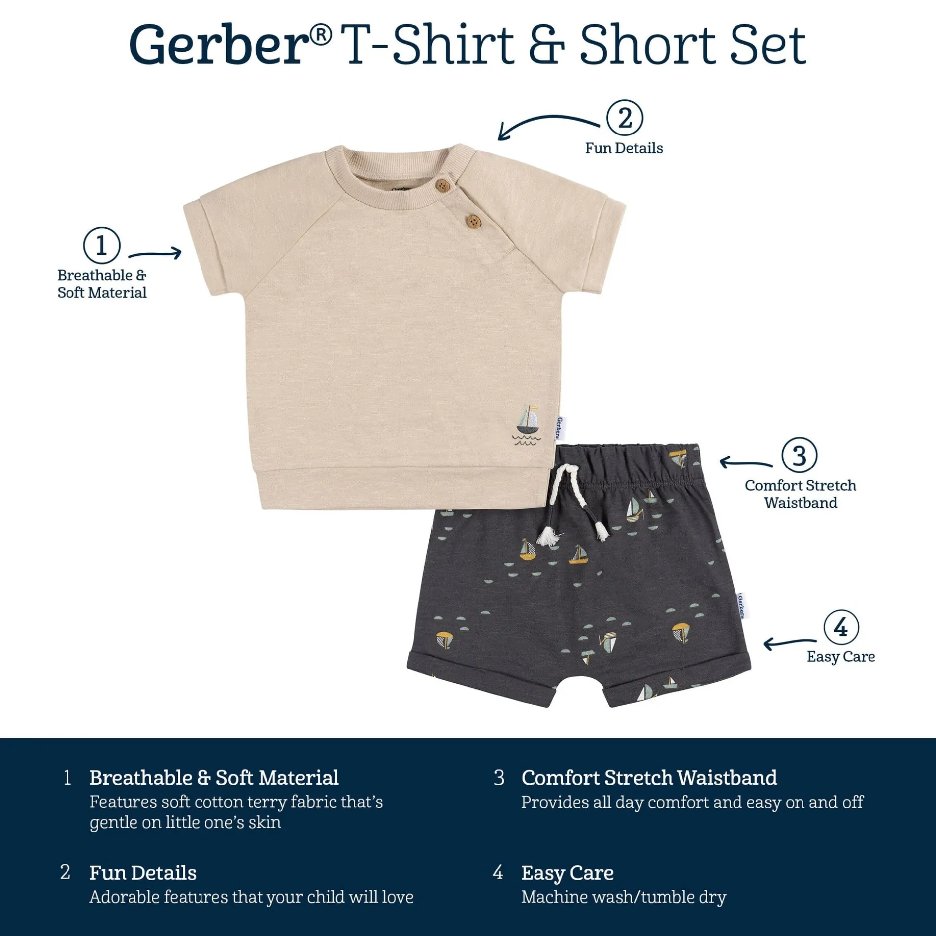 2-Piece Baby Boys Sailboats T-Shirt and Shorts Set