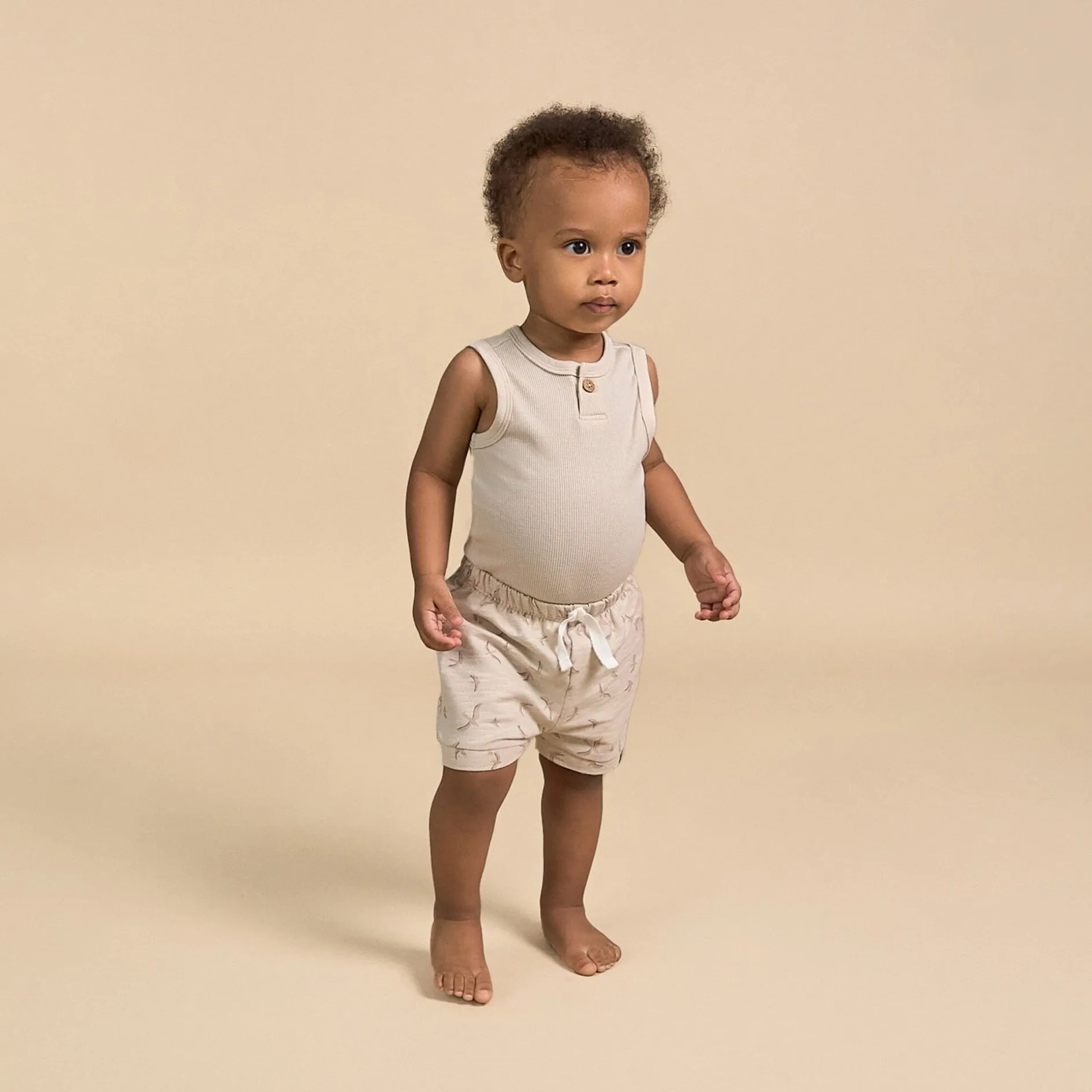 4-Piece Baby Boys Tan & Blue Bodysuits and Shorts Set