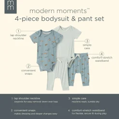 4-Piece Baby Boys Teal Fishing Bodysuits and Pants Viscose Set