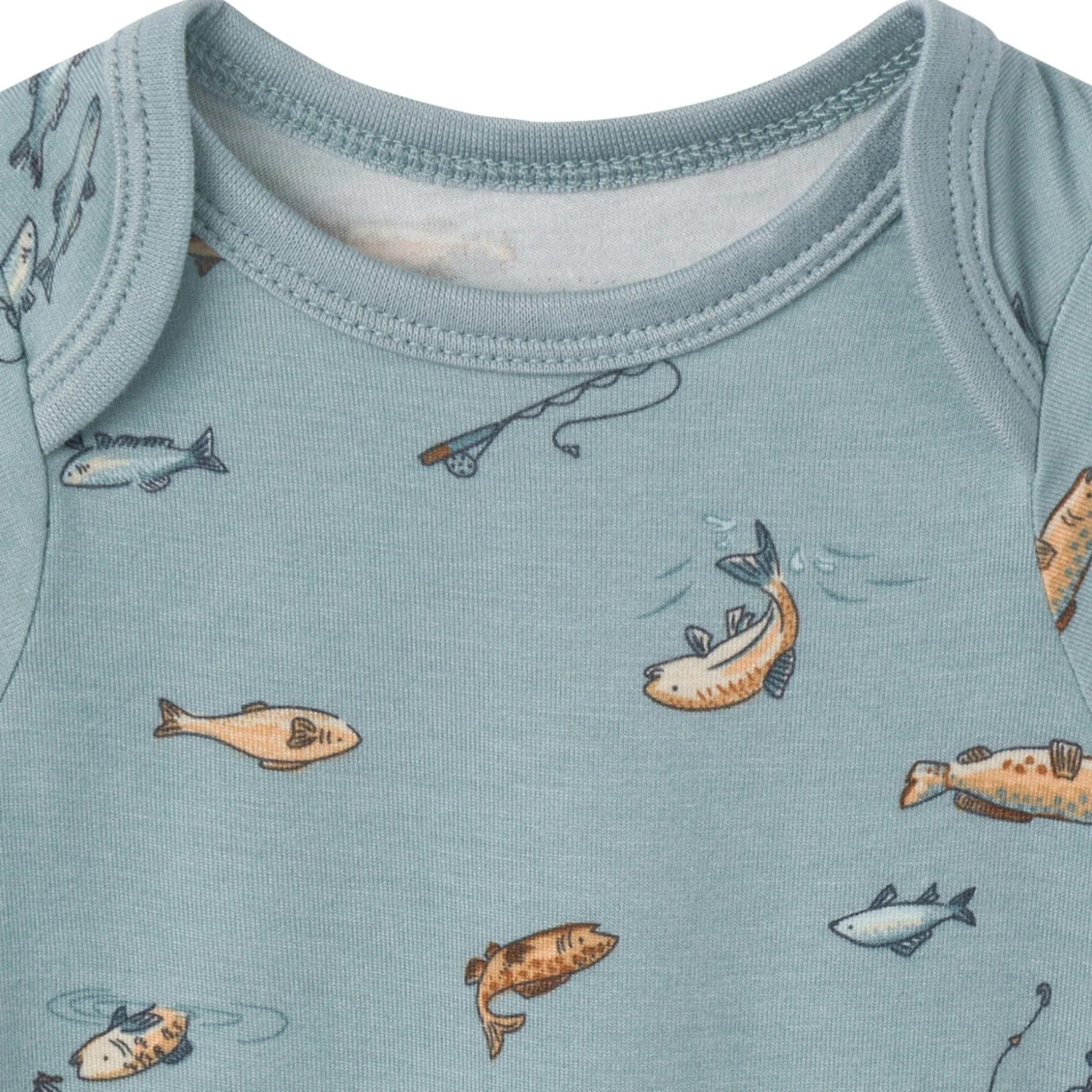 4-Piece Baby Boys Teal Fishing Bodysuits and Pants Viscose Set