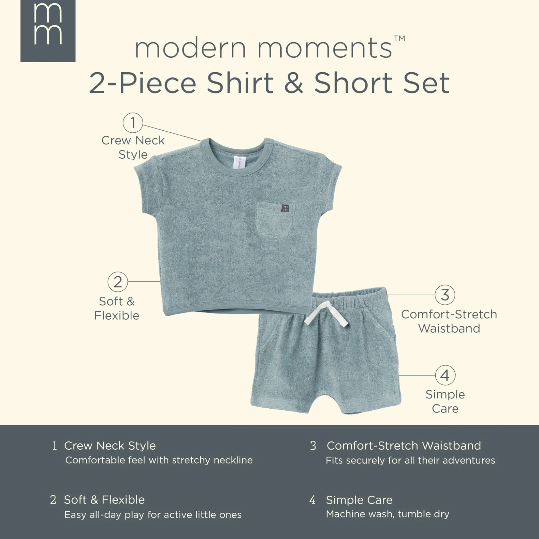 2-Piece Baby Boys Teal Shirt and Shorts Set
