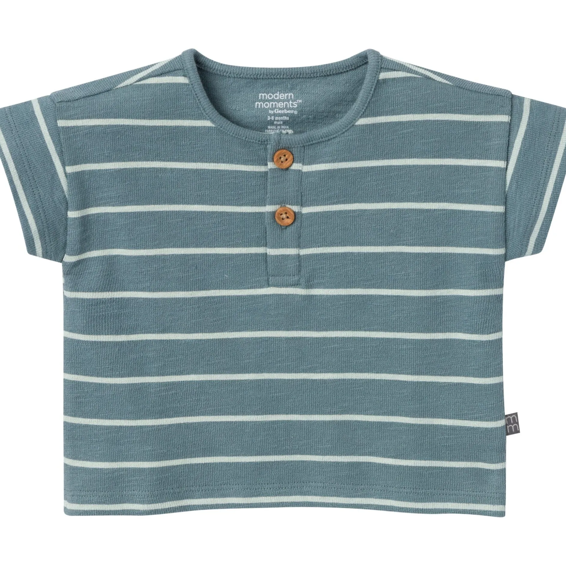 2-Piece Baby Boys Teal Stripe Henley Shirt and Shorts Set