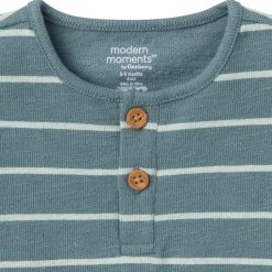 2-Piece Baby Boys Teal Stripe Henley Shirt and Shorts Set