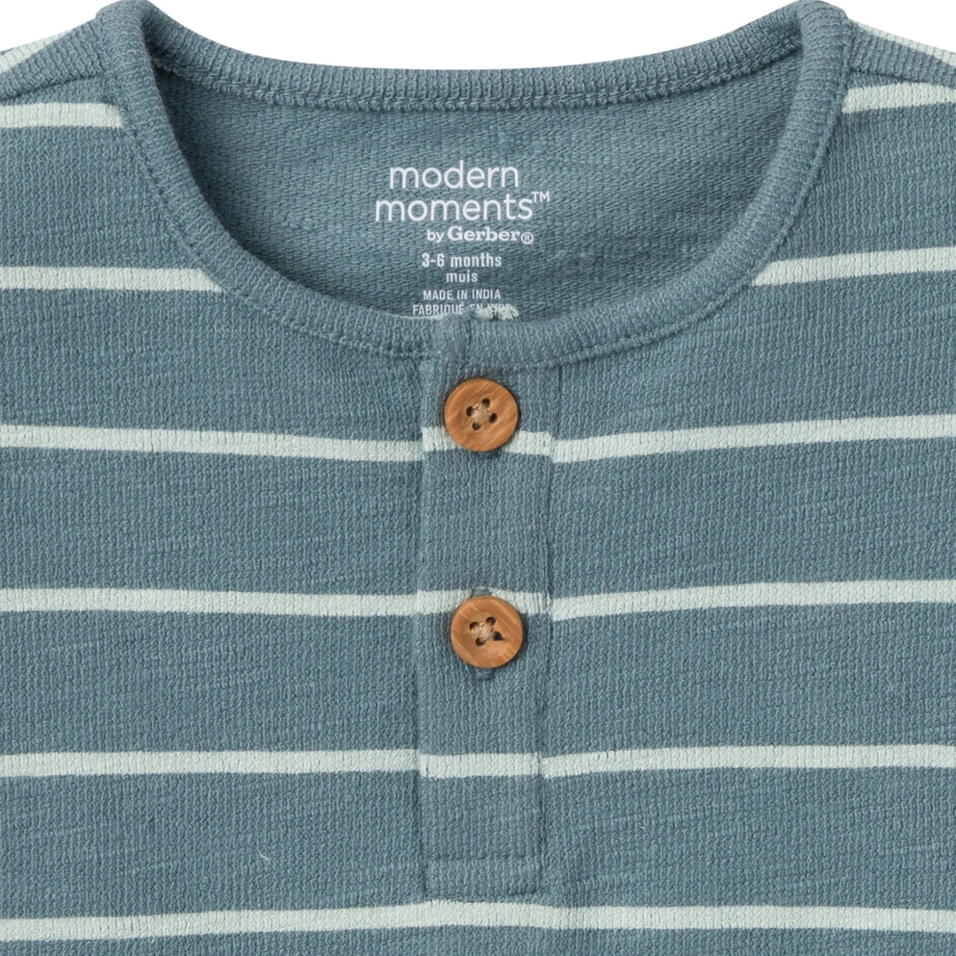 2-Piece Baby Boys Teal Stripe Henley Shirt and Shorts Set
