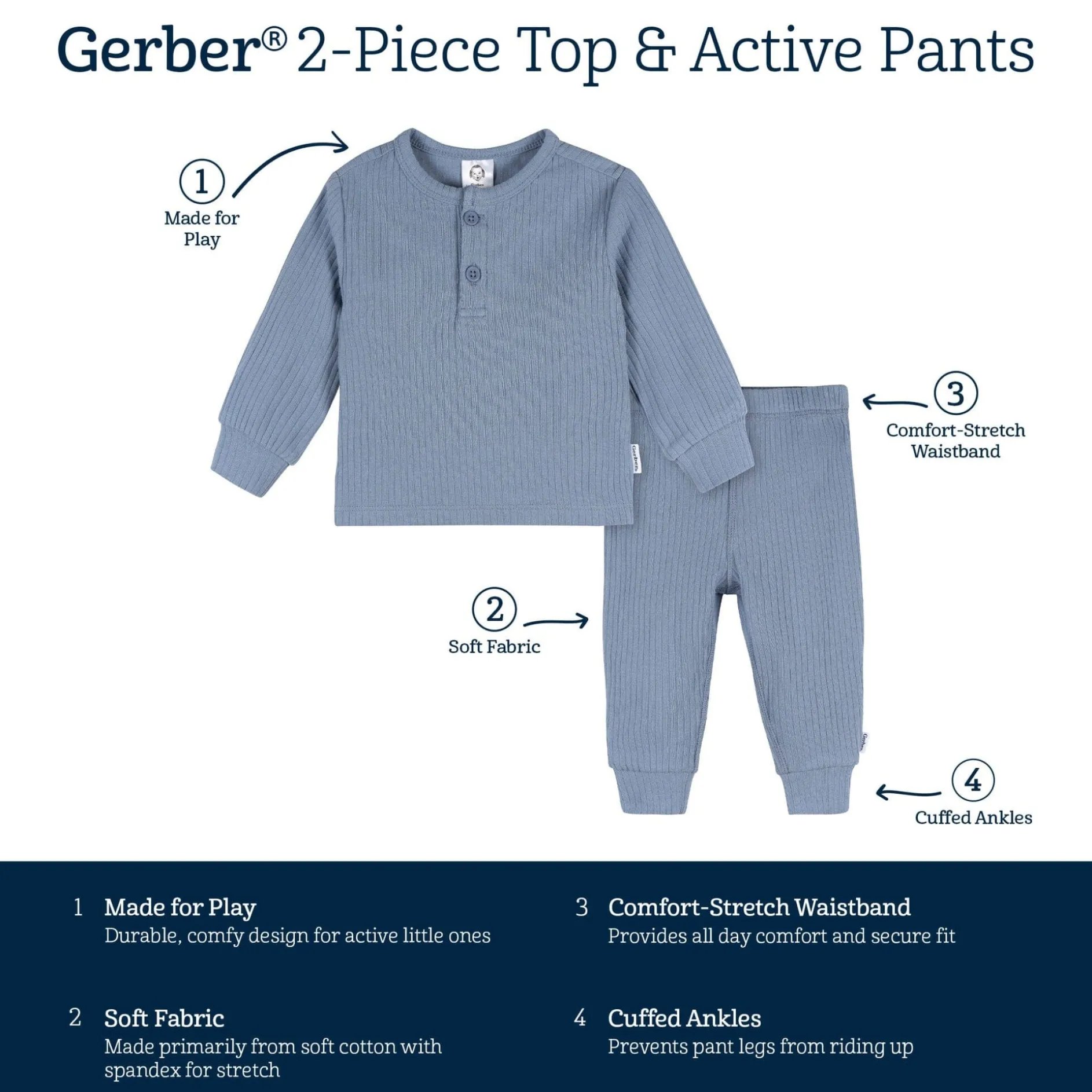 2-Piece Baby Boys Troposphere Blue Top and Active Pant Set