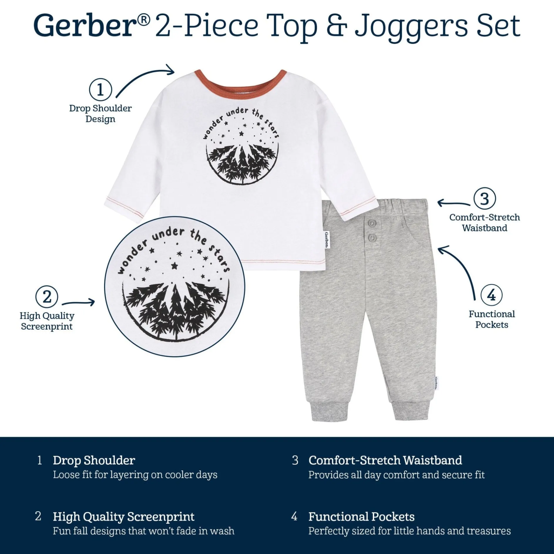 2-Piece Baby Boys Under the Stars Long Sleeve Top & Jogger Set
