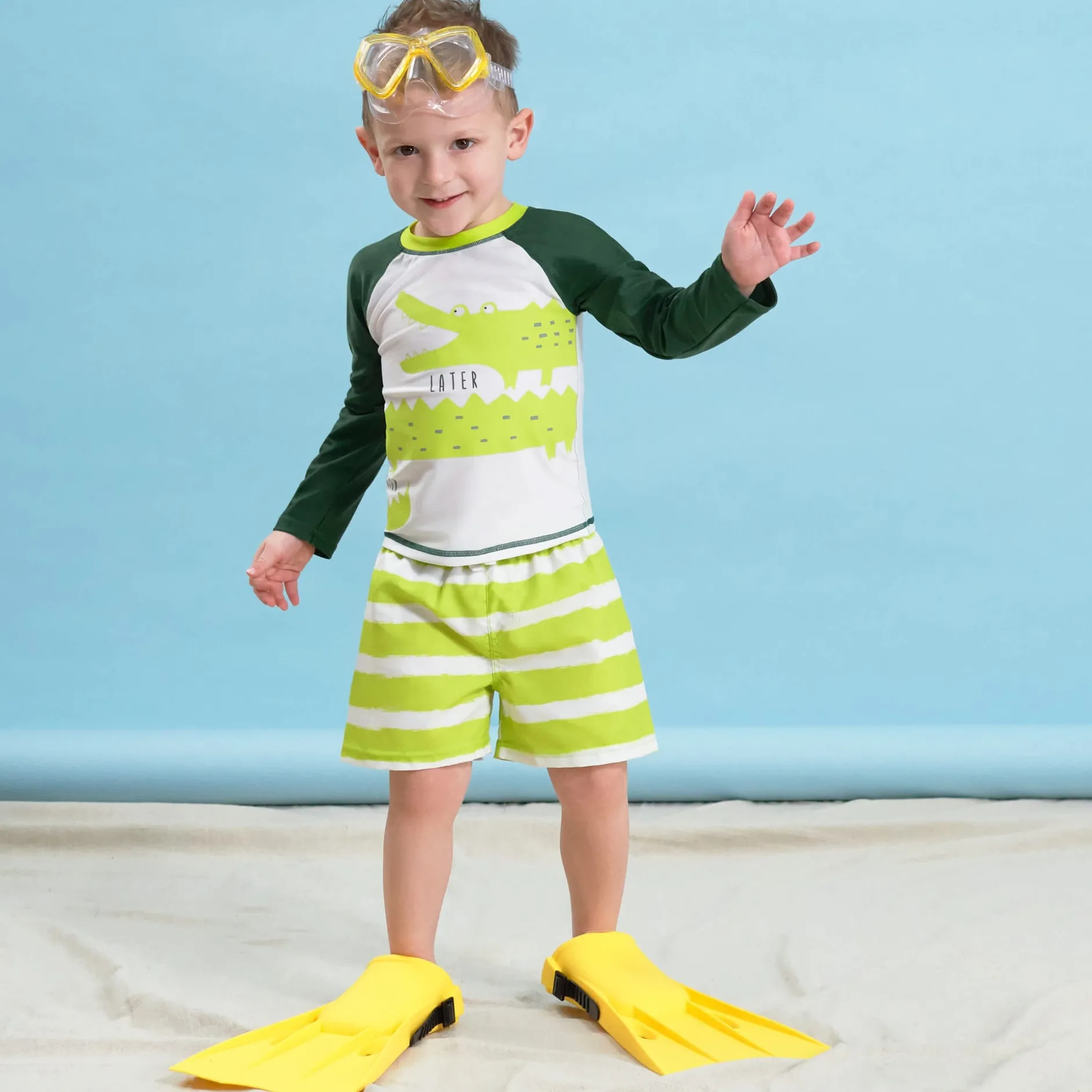 2-Piece Baby Boys UPF 50+ Later Gator Rash Guard & Swim Trunks Set