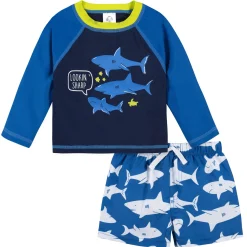 2-Piece Baby Boys UPF 50+ Shark Zone Rash Guard & Swim Trunks Set