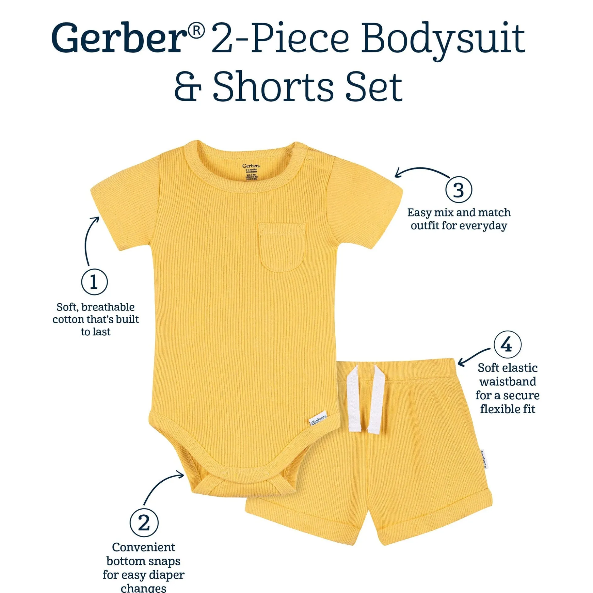 2-Piece Baby Boys Yellow Bodysuit & Shorts Set