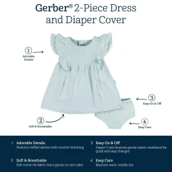 2-Piece Baby Girls Aqua Blue Dress & Diaper Cover Set